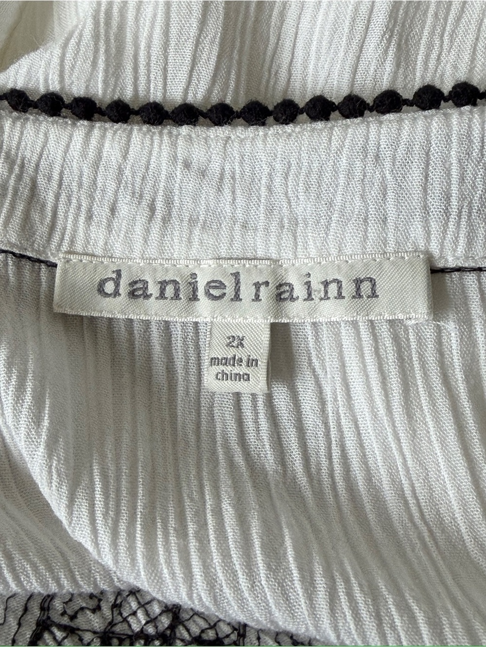 Daniel Rainn Embroidered Boho Peasant Hippie Tunic Top White Crinkle Rayon Sz 2X - Picture 5 of 7